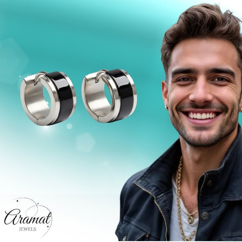 Oorringen – Bicolor RVS Glans Zwart/Zilver (13x7mm) - Aramat Jewels - Oorringen - cadeautip