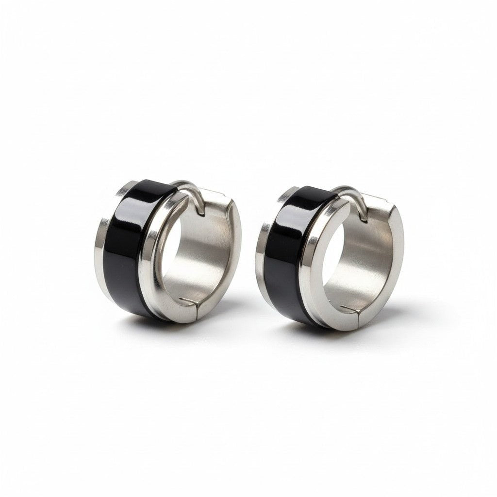 Oorringen – Bicolor RVS Glans Zwart/Zilver (13x7mm) - Aramat Jewels - Oorringen - cadeautip