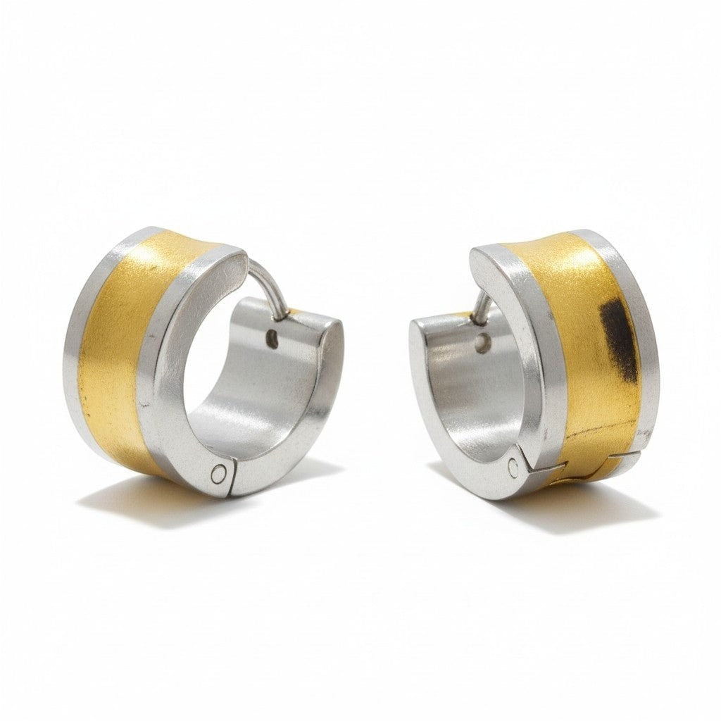 Oorringen – Bicolor RVS met Brede Goudkleurige Streep (13mm) - Aramat Jewels - Oorringen - cadeautip