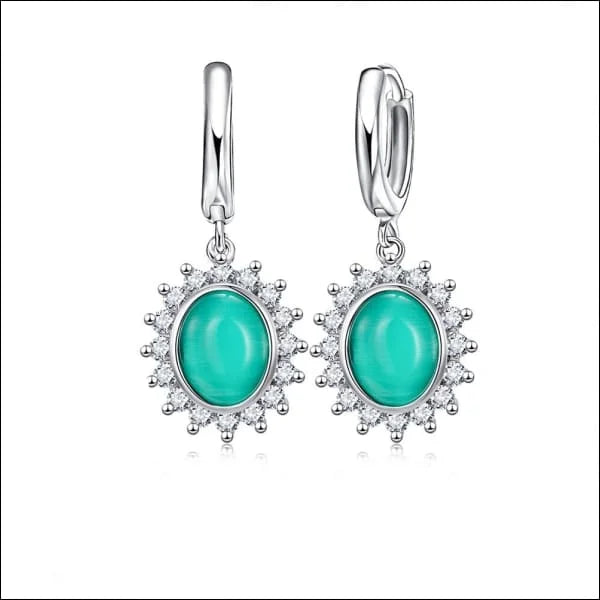 Oorringen Cats Eye In Zilveren Oorringen Met Turquoise Groene Steen