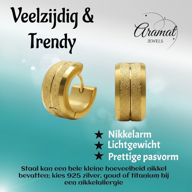 Oorringen – Goudkleurig Staal Sandblasted Strepen (13x7mm) - Aramat Jewels - Oorringen - cadeautip