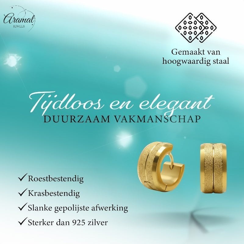 Oorringen – Goudkleurig Staal Sandblasted Strepen (13x7mm) - Aramat Jewels - Oorringen - cadeautip