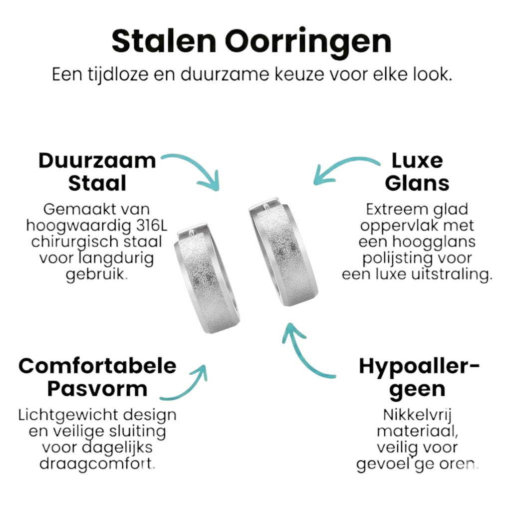 Oorringen – Huggie RVS 20mm Sandblasted Zilverkleur - Aramat Jewels - Oorringen - cadeautip