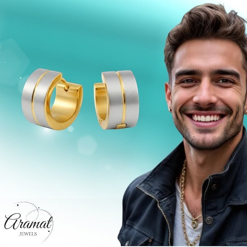 Oorringen – Mat Bicolor RVS Zilver/Goud (13x7mm) - Aramat Jewels - Oorringen - cadeautip
