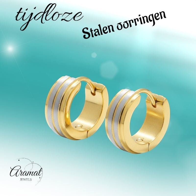 Oorringen – RVS Bicolor Mat Zilver/Goud (13x5mm) - Aramat Jewels - Oorringen - cadeautip