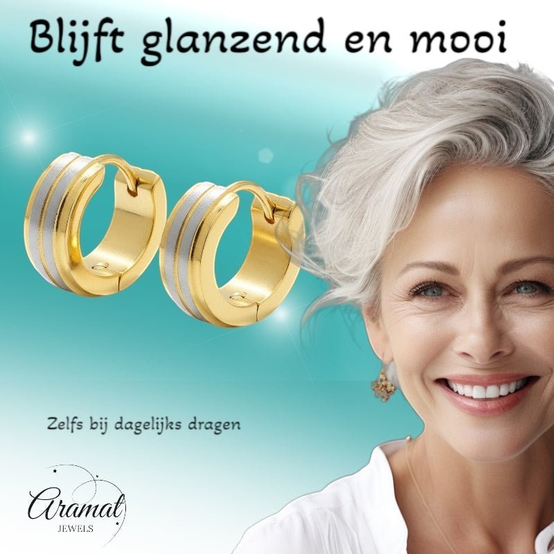 Oorringen – RVS Bicolor Mat Zilver/Goud (13x5mm) - Aramat Jewels - Oorringen - cadeautip