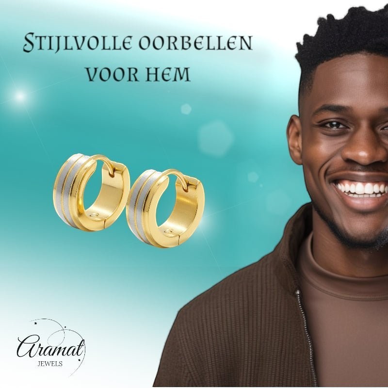Oorringen – RVS Bicolor Mat Zilver/Goud (13x5mm) - Aramat Jewels - Oorringen - cadeautip