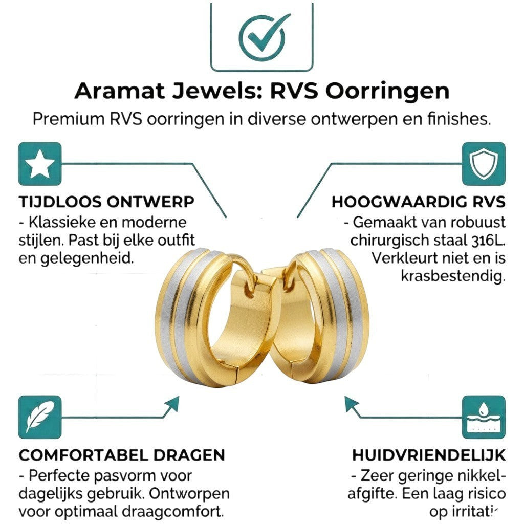 Oorringen – RVS Bicolor Mat Zilver/Goud (13x5mm) - Aramat Jewels - Oorringen - cadeautip
