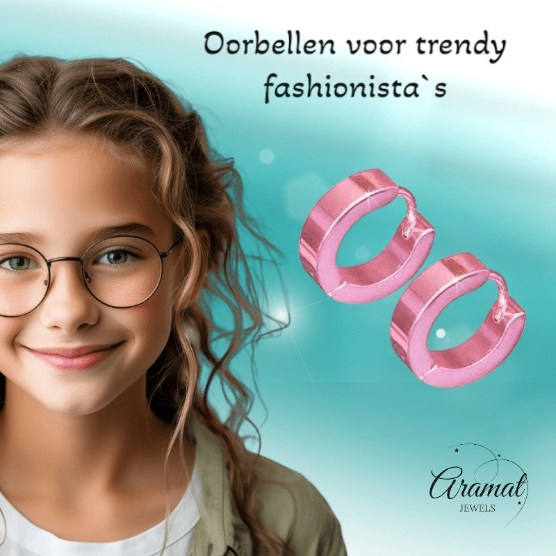 Oorringen – RVS Roze Glans (14mm) - Aramat Jewels - Oorringen - cadeautip