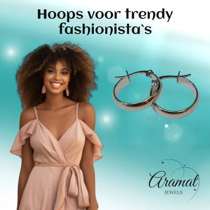 Oorringen – RVS Zilverkleur Glad Glans (20mm) - Aramat Jewels - Oorringen - cadeautip