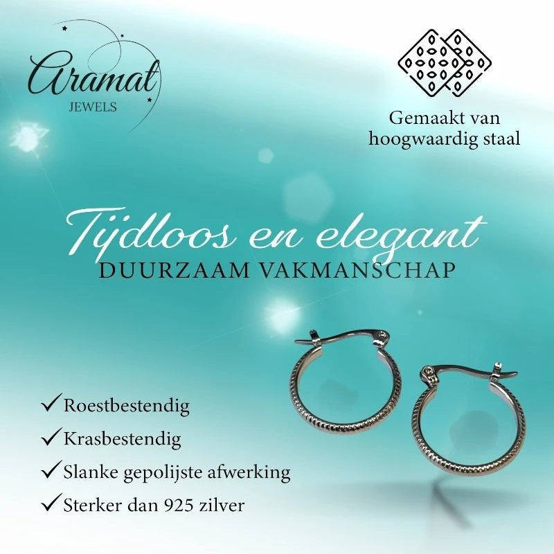 Oorringen – RVS Zilverkleur met Streepjes (18mm) - Aramat Jewels - Oorringen - cadeautip
