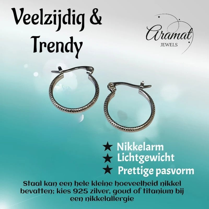 Oorringen – RVS Zilverkleur met Streepjes (18mm) - Aramat Jewels - Oorringen - cadeautip