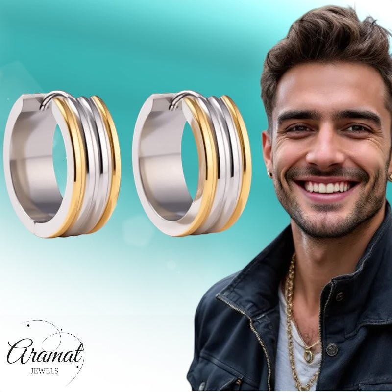 Oorringen – Staal Bicolor Drie Strepen (20mm) - Aramat Jewels - Oorringen - cadeautip