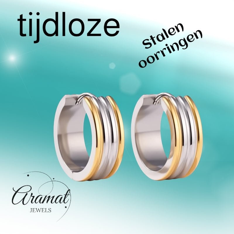 Oorringen – Staal Bicolor Drie Strepen (20mm) - Aramat Jewels - Oorringen - cadeautip
