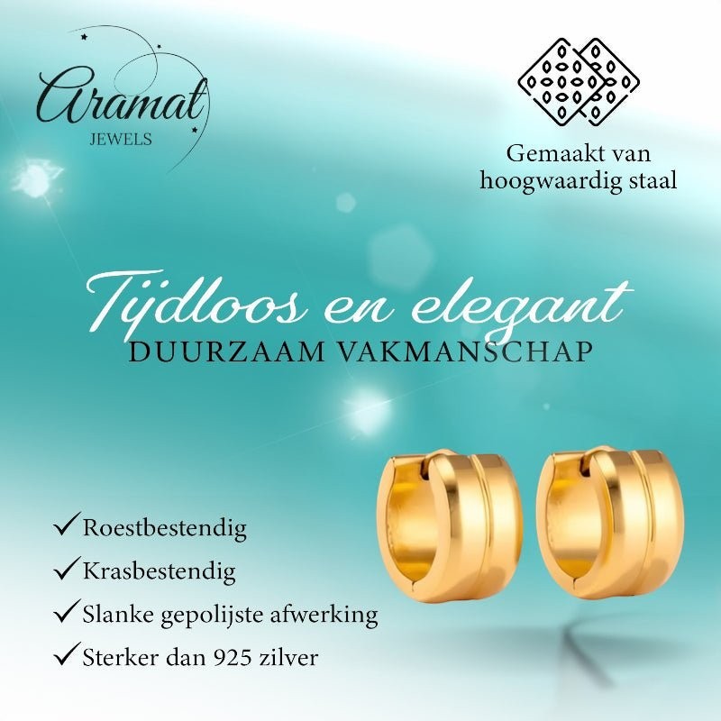 Oorringen – Staal Enkele Streep Goudkleurig (13mm) - Aramat Jewels - Oorringen - cadeautip
