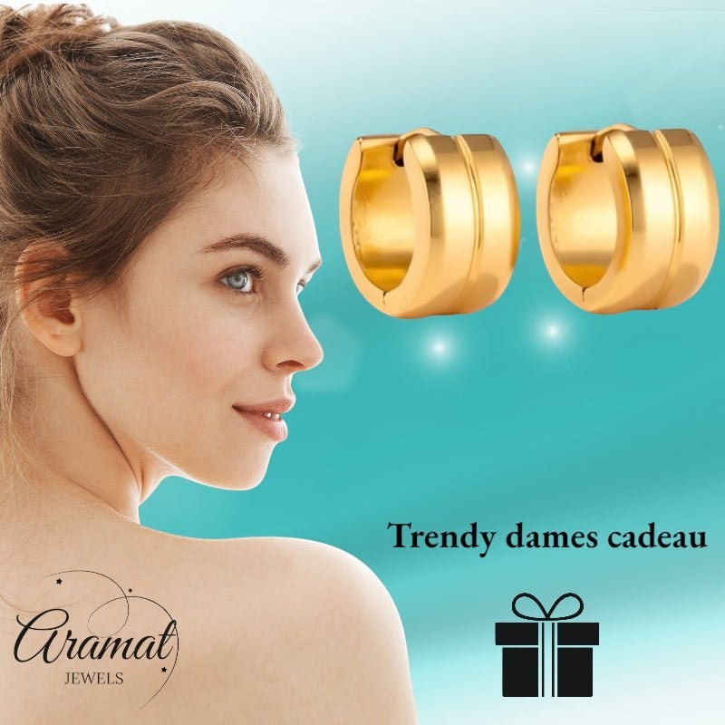 Oorringen – Staal Enkele Streep Goudkleurig (13mm) - Aramat Jewels - Oorringen - cadeautip