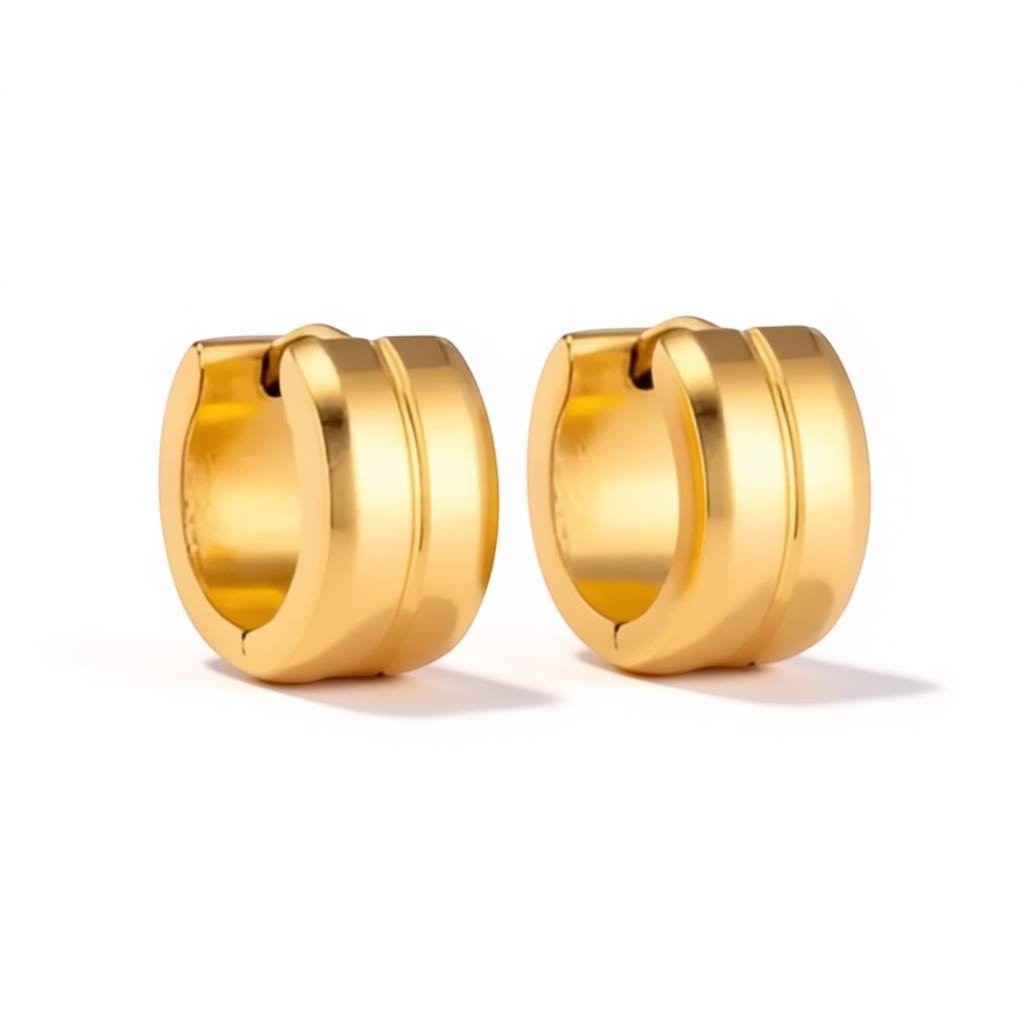 Oorringen – Staal Enkele Streep Goudkleurig (13mm) - Aramat Jewels - Oorringen - cadeautip