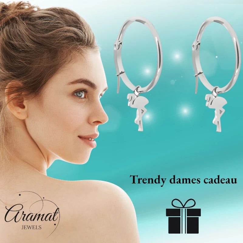 Oorringen – Staal Flamingo Zilverkleur (25mm) - Aramat Jewels - Oorringen - cadeautip