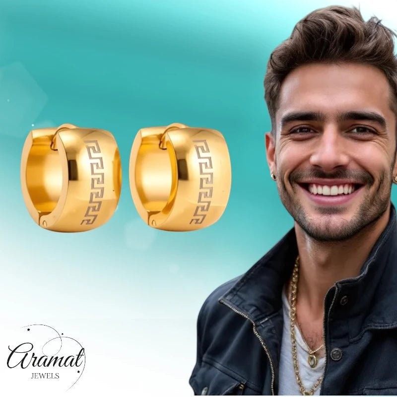 Oorringen – Staal Grieks Motief Goudkleurig (13mm) - Aramat Jewels - Oorringen - cadeautip