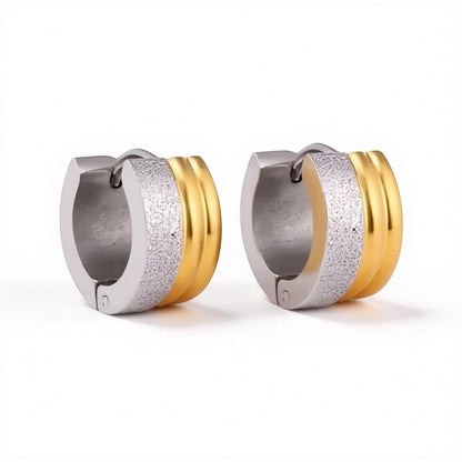Oorringen – Staal Huggies Bicolor Strepen (13mm) - Aramat Jewels - Oorringen - cadeautip