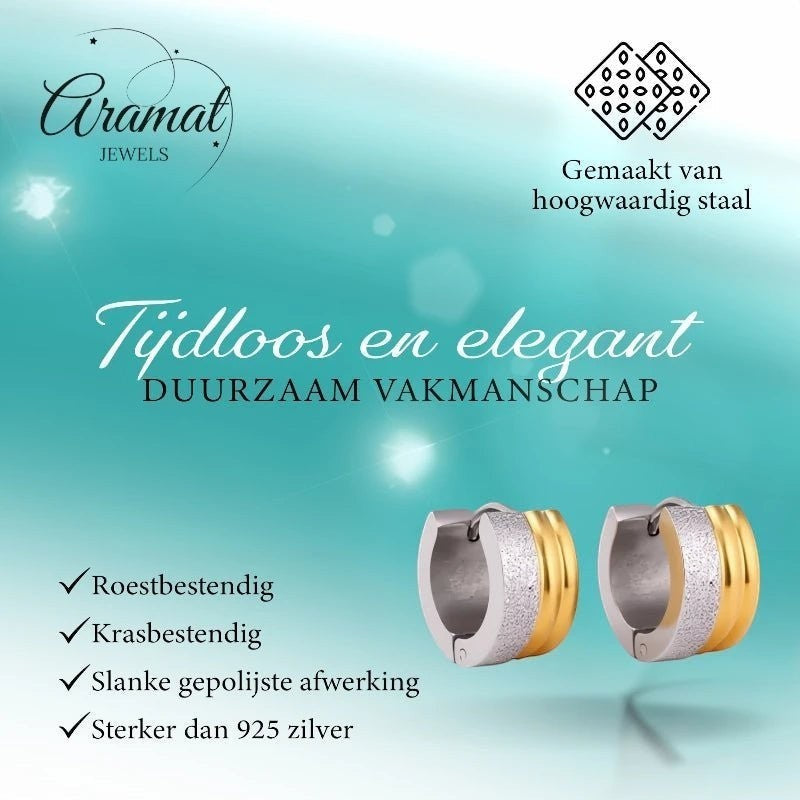 Oorringen – Staal Huggies Bicolor Strepen (13mm) - Aramat Jewels - Oorringen - cadeautip