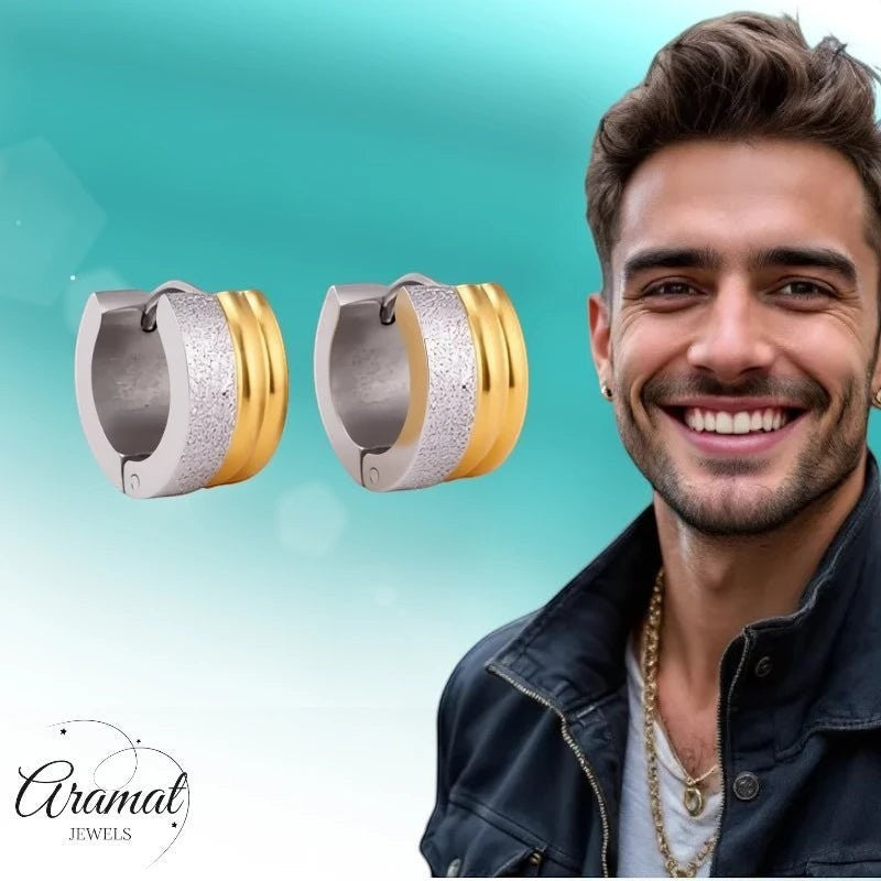 Oorringen – Staal Huggies Bicolor Strepen (13mm) - Aramat Jewels - Oorringen - cadeautip