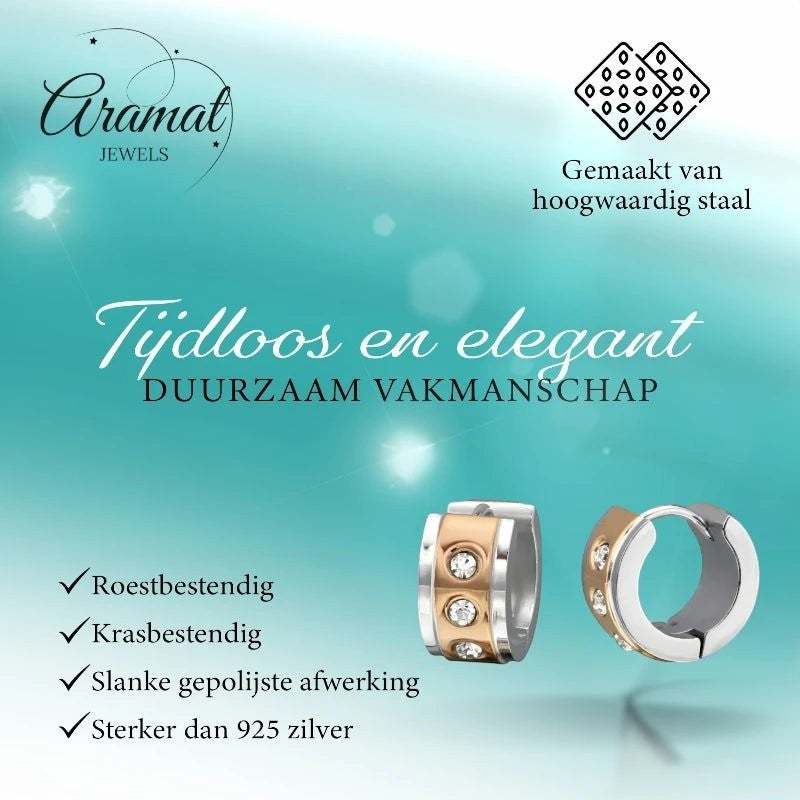 Oorringen – Staal Huggies Zirkonia Bicolor (13mm) - Aramat Jewels - Oorringen - cadeautip
