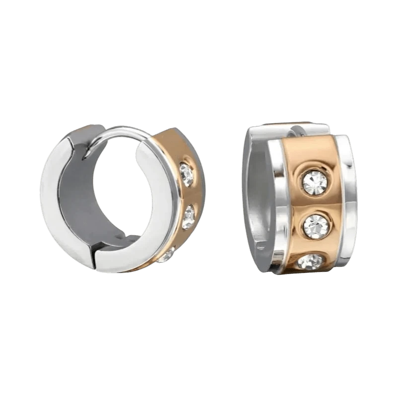 Oorringen – Staal Huggies Zirkonia Bicolor (13mm) - Aramat Jewels - Oorringen - cadeautip