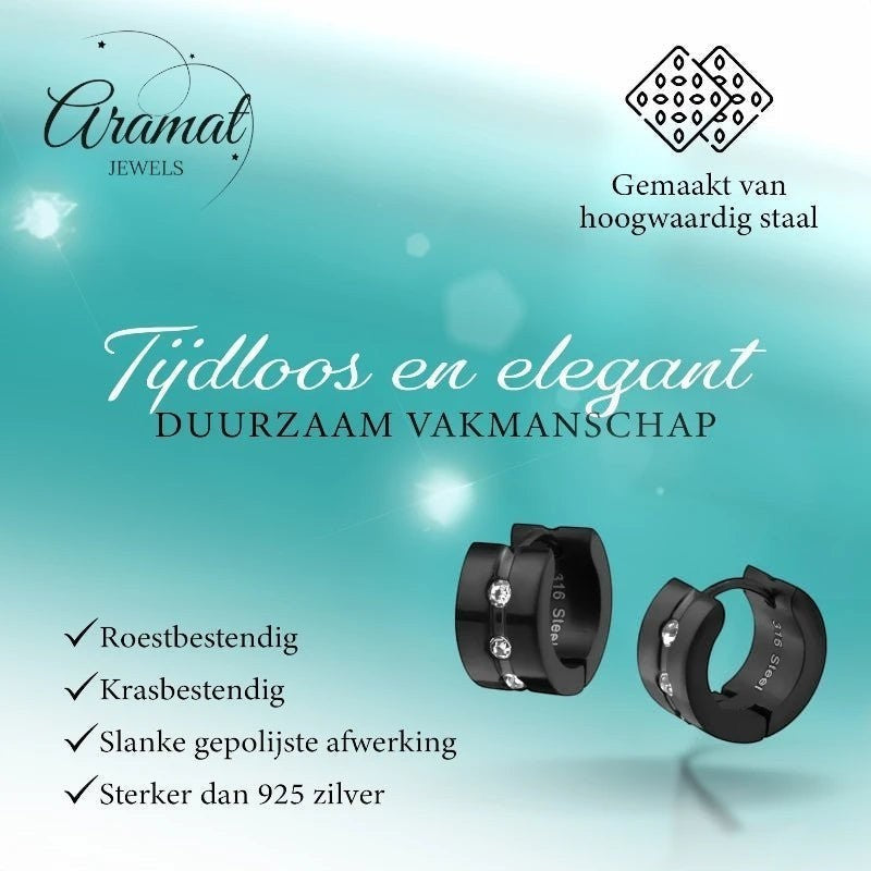 Oorringen – Staal Huggies Zirkonia Zwart (13mm) - Aramat Jewels - Oorringen - cadeautip