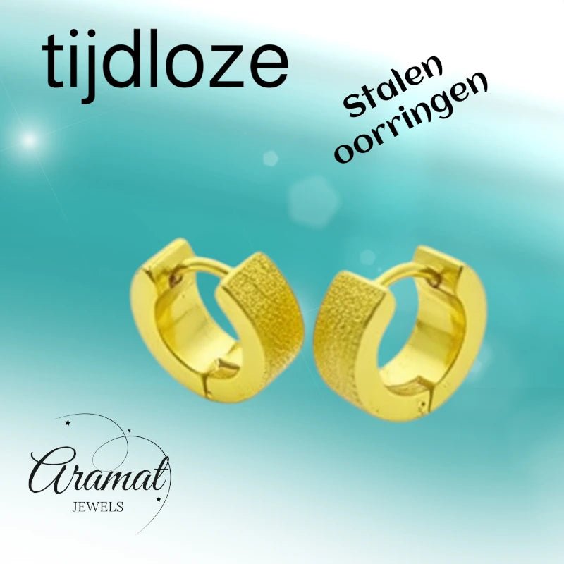 Oorringen – Staal Sandblasted Goudkleurig (11mm) - Aramat Jewels - Oorringen - cadeautip