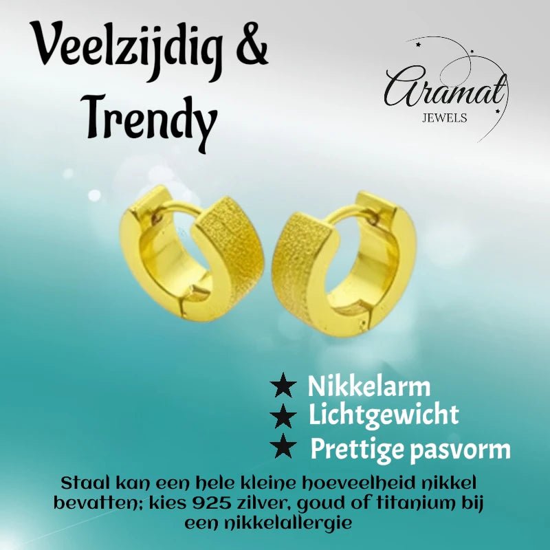 Oorringen – Staal Sandblasted Goudkleurig (11mm) - Aramat Jewels - Oorringen - cadeautip