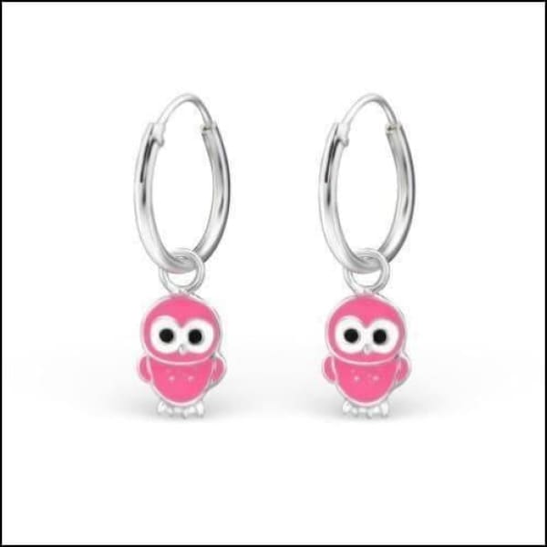 Roze Emaille Vogel Oorbellen Met Uil Bedelucle/owl Charm Oorringetjes.