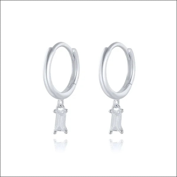 Zilveren Oorringetjes Met Zirkonia Rechthoekige Hanger - Aramat Jewels®