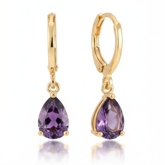 Gold-Colored Mini Earrings Girl – Purple Zirconia – 10mm