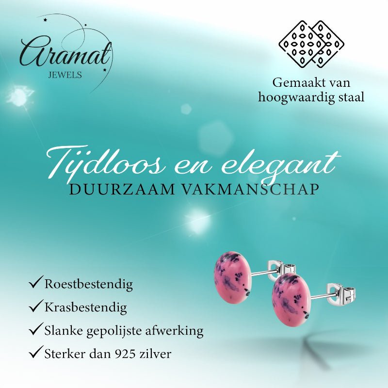 Oorstekers – RVS Roze Marmerlook Rond (12mm) - Aramat Jewels - Oorbellen - cadeautip