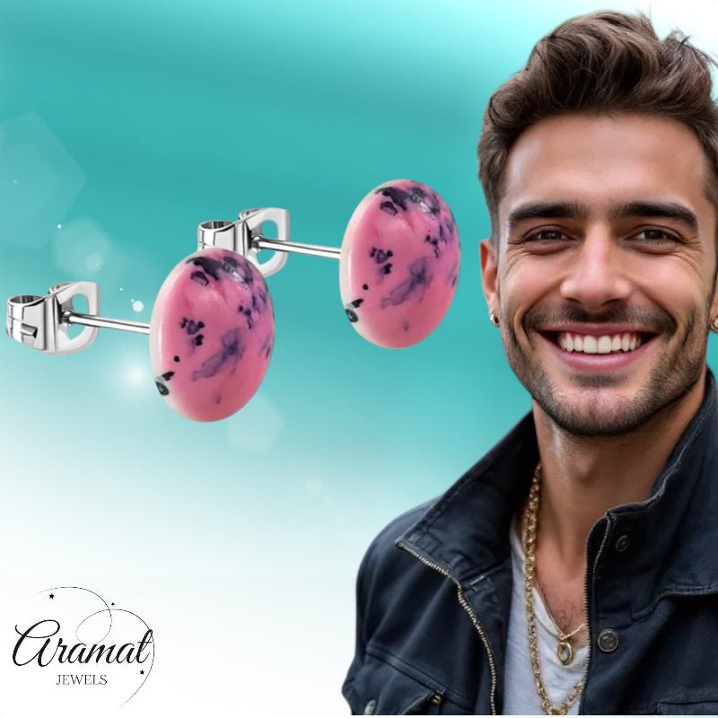 Oorstekers – RVS Roze Marmerlook Rond (12mm) - Aramat Jewels - Oorbellen - cadeautip