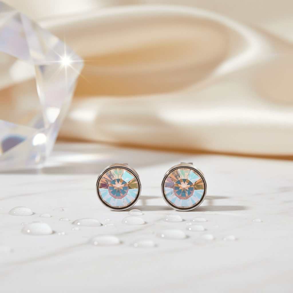 Oorstekers – Staal Kristal AB Transparant Zilverkleur (7mm) - Aramat Jewels - Oorbellen - cadeautip