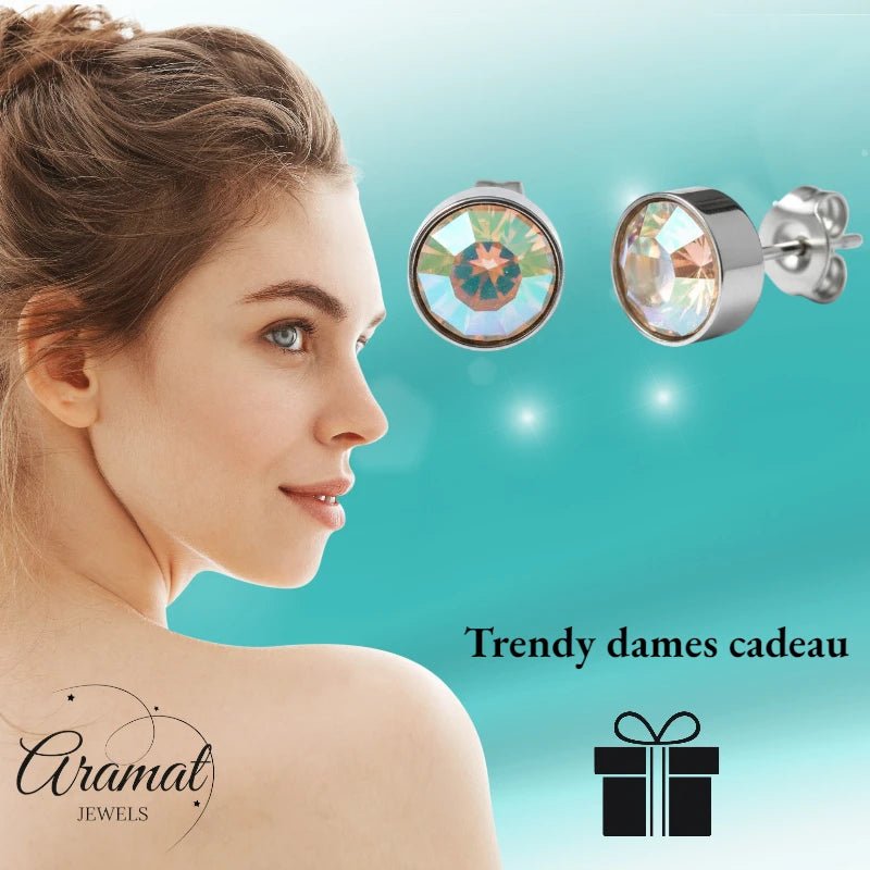 Oorstekers – Staal Kristal AB Transparant Zilverkleur (7mm) - Aramat Jewels - Oorbellen - cadeautip
