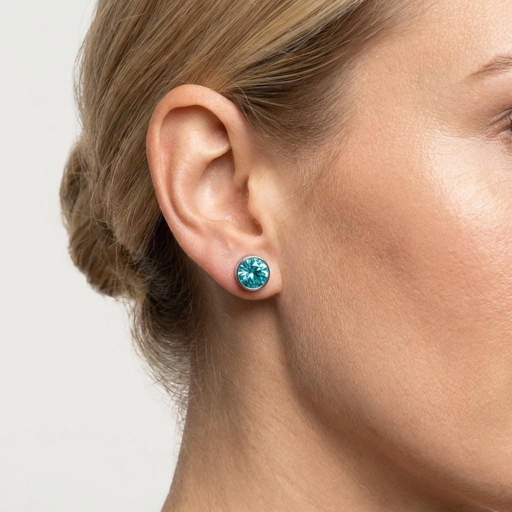 Oorstekers – Staal Kristal Aqua Blauw Zilverkleur (6mm) - Aramat Jewels - Oorbellen - cadeautip