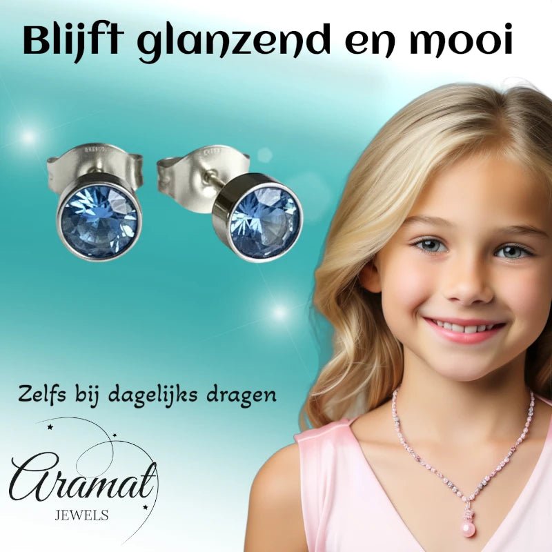 Oorstekers – Staal Kristal Blauw Zilverkleur (5mm) - Aramat Jewels - Oorbellen - cadeautip