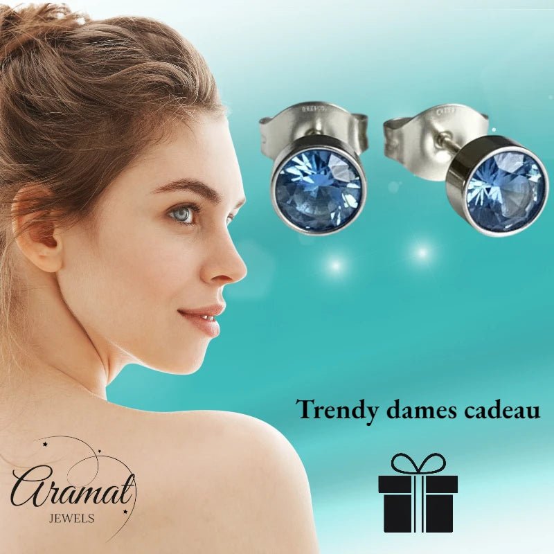 Oorstekers – Staal Kristal Blauw Zilverkleur (5mm) - Aramat Jewels - Oorbellen - cadeautip