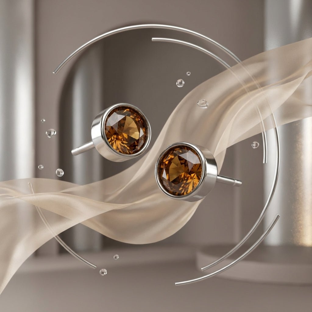 Oorstekers – Staal Kristal Bruin Zilverkleur (5mm) - Aramat Jewels - Oorbellen - cadeautip