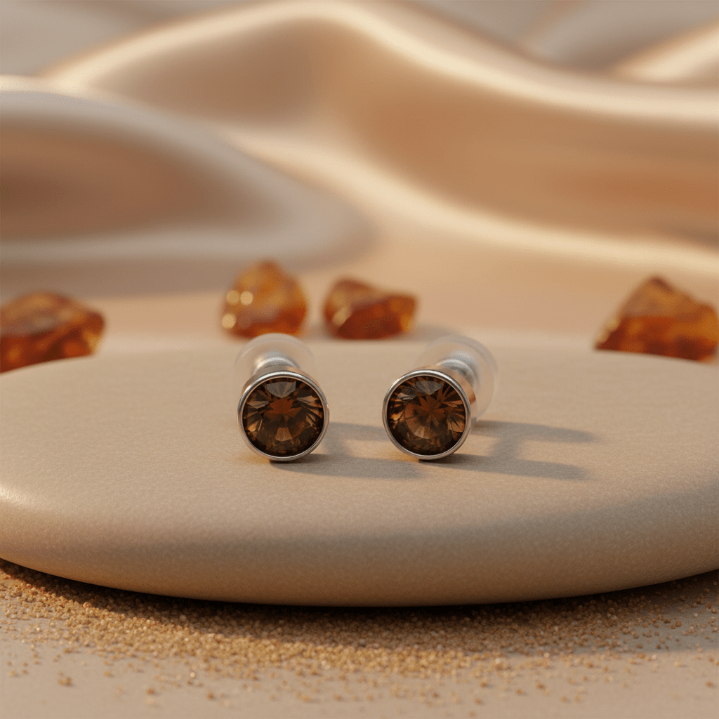 Oorstekers – Staal Kristal Bruin Zilverkleur (5mm) - Aramat Jewels - Oorbellen - cadeautip