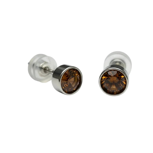Oorstekers – Staal Kristal Bruin Zilverkleur (5mm) - Aramat Jewels - Oorbellen - cadeautip