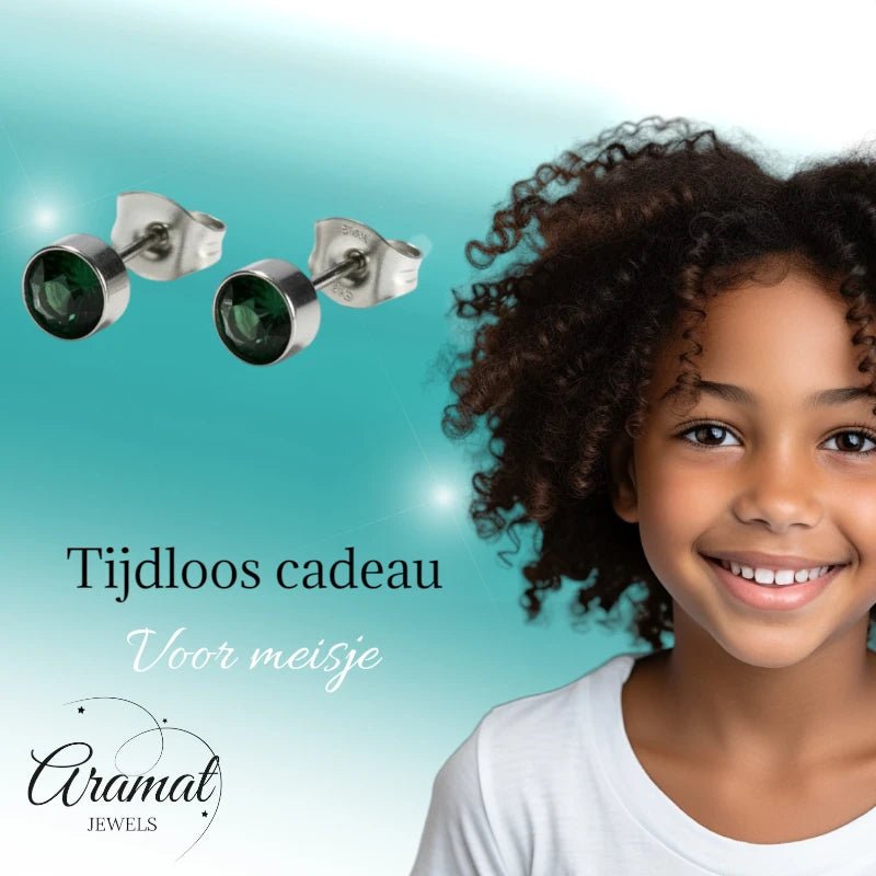 Oorstekers – Staal Kristal Donker Groen Zilverkleur (5mm) - Aramat Jewels - Oorbellen - cadeautip