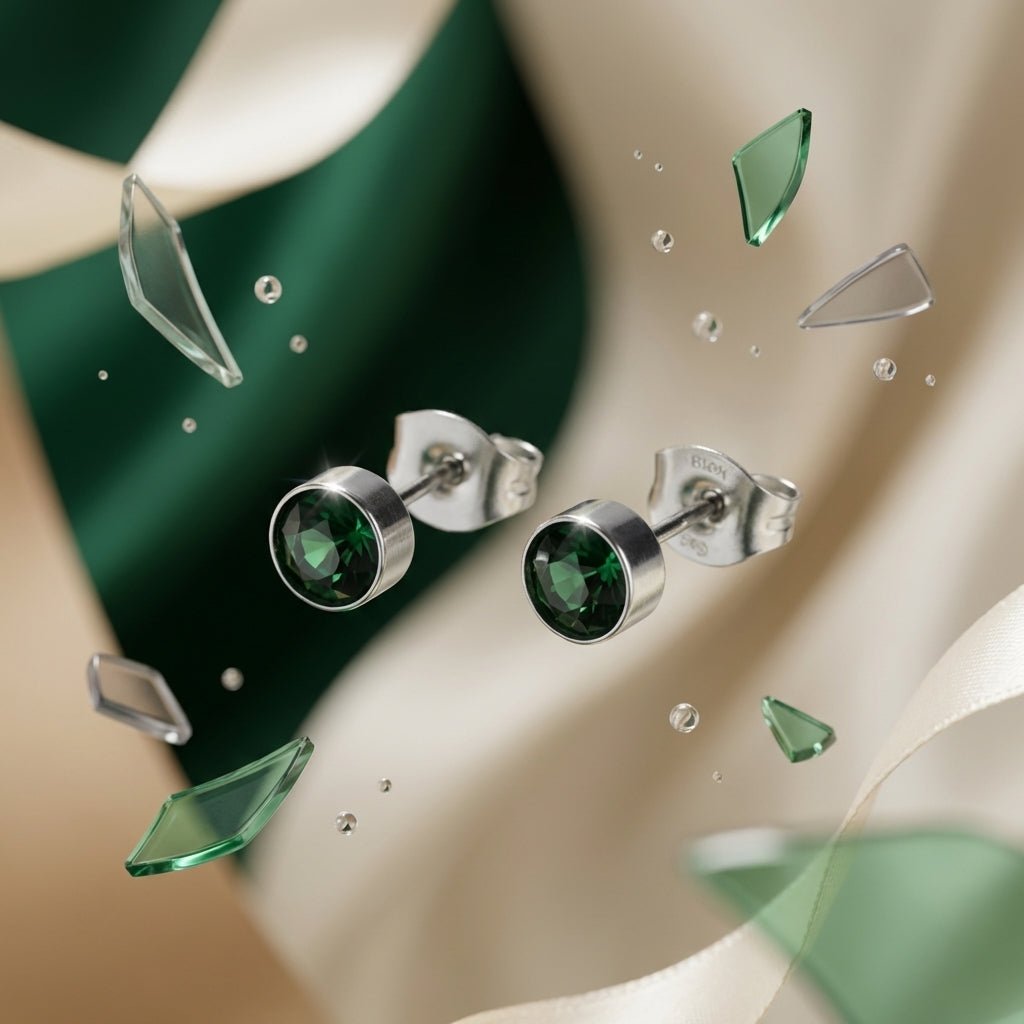 Oorstekers – Staal Kristal Donker Groen Zilverkleur (5mm) - Aramat Jewels - Oorbellen - cadeautip