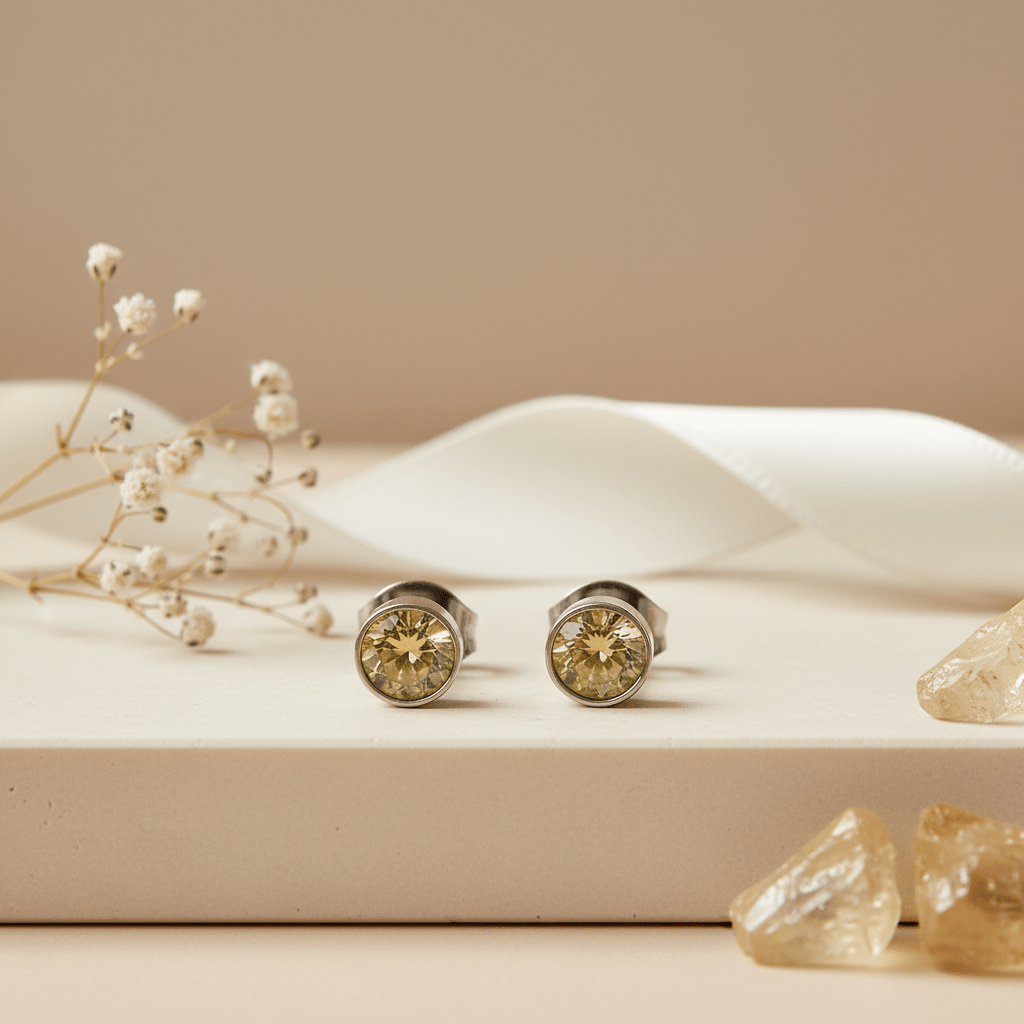 Oorstekers – Staal Kristal Geel Zilverkleur (5mm) - Aramat Jewels - Oorbellen - cadeautip