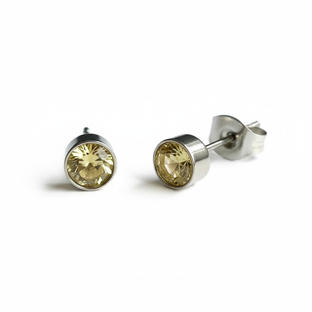 Oorstekers – Staal Kristal Geel Zilverkleur (5mm) - Aramat Jewels - Oorbellen - cadeautip