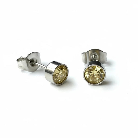 Oorstekers – Staal Kristal Geel Zilverkleur (5mm) - Aramat Jewels - Oorbellen - cadeautip
