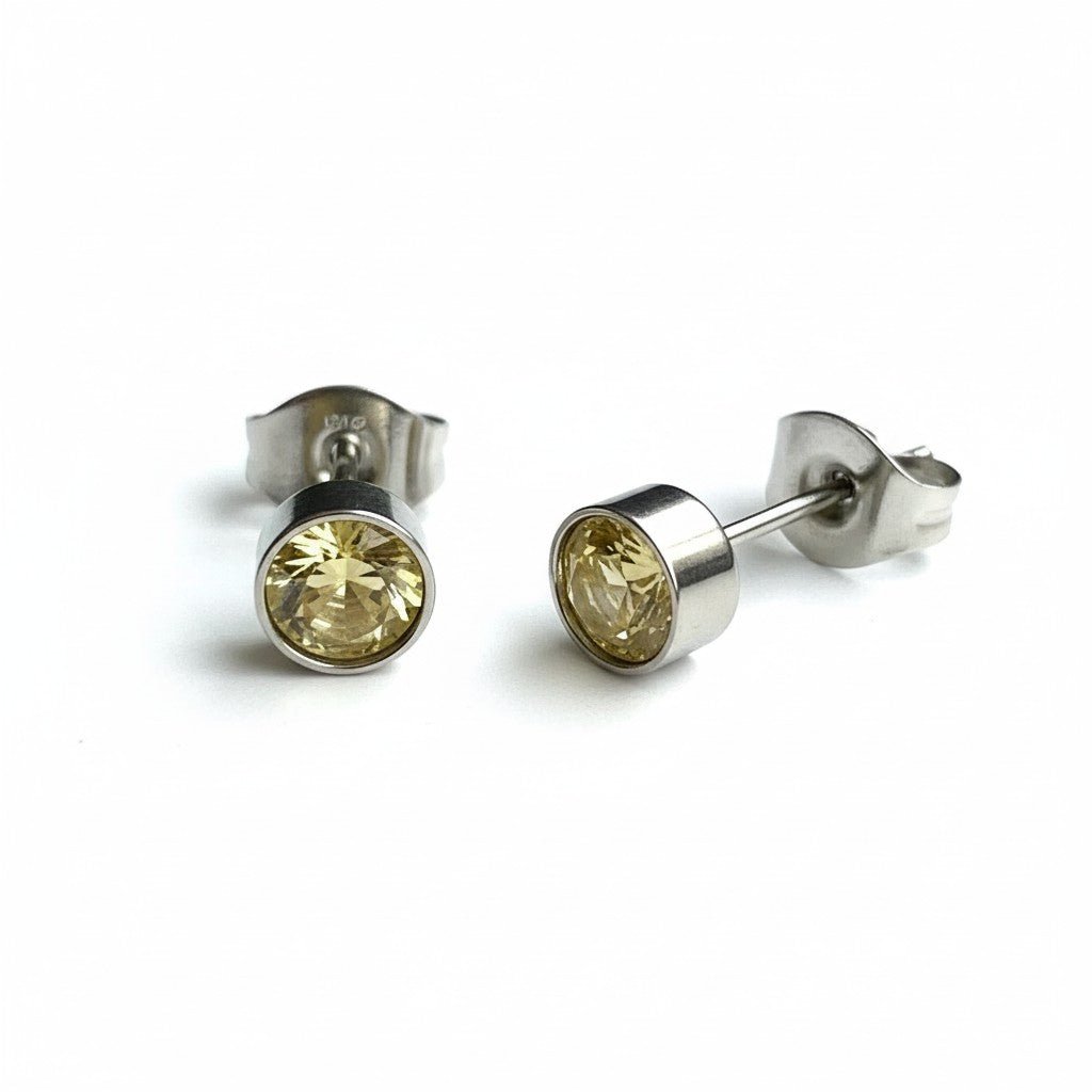 Oorstekers – Staal Kristal Geel Zilverkleur (5mm) - Aramat Jewels - Oorbellen - cadeautip